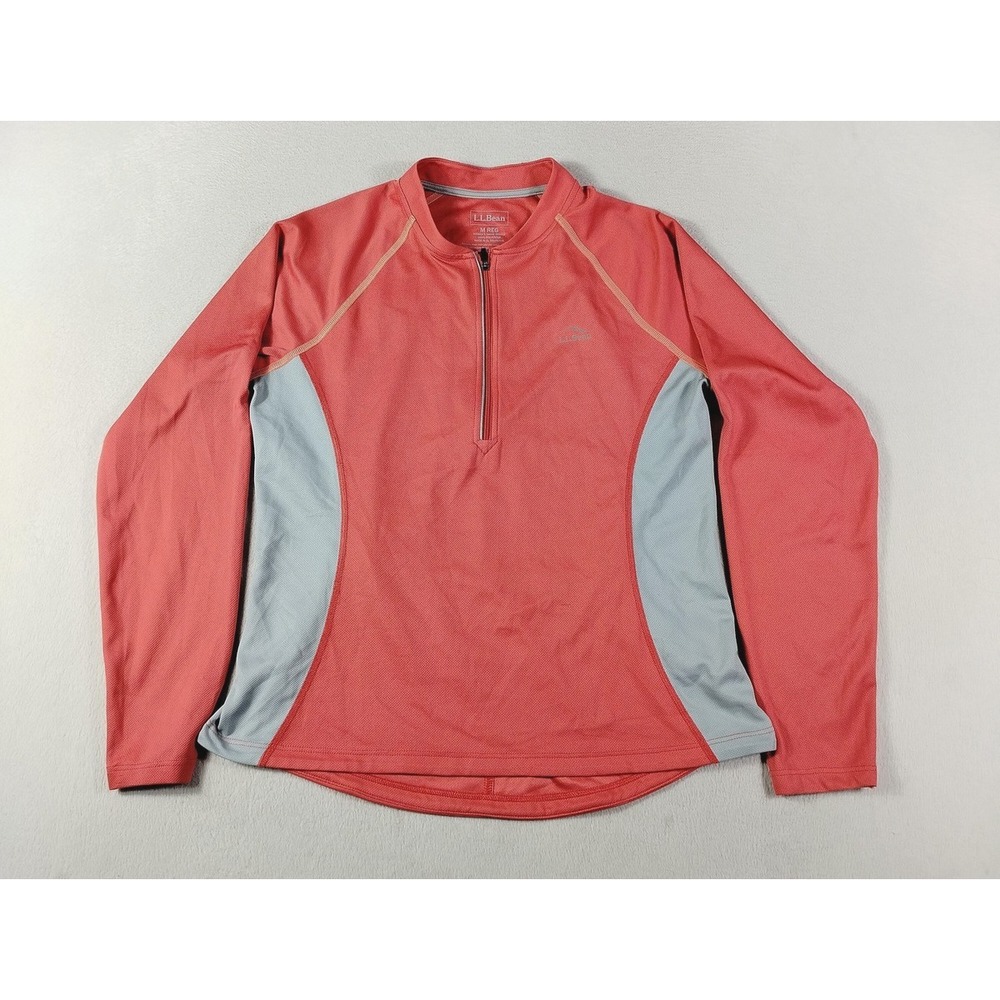 L.L. Bean Shirt‎ Womens Medium Pink Gray 1/4 Zip Cycling Running Long Sleeve